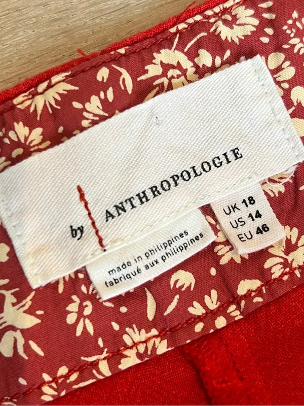 Anthropologie Red Linen Tie Front Cropped Wide Leg Pants Women’s Size 14 - Image 4
