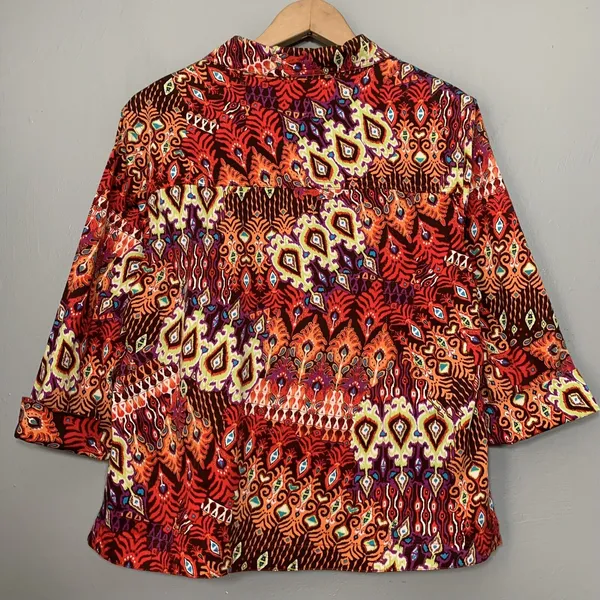 Kaktus Jacket Size Large Stretch Colorful 3/4 Sleeve Artsy Earthy Boho Tribal - Image 5