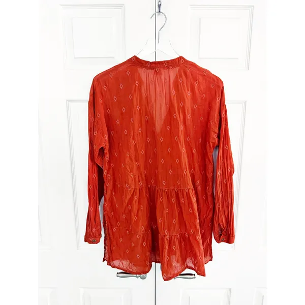 Free People Pilcro Anthropologie Rust Orange Tiered Tunic Blouse Embroidered Boho Cotton - Image 11