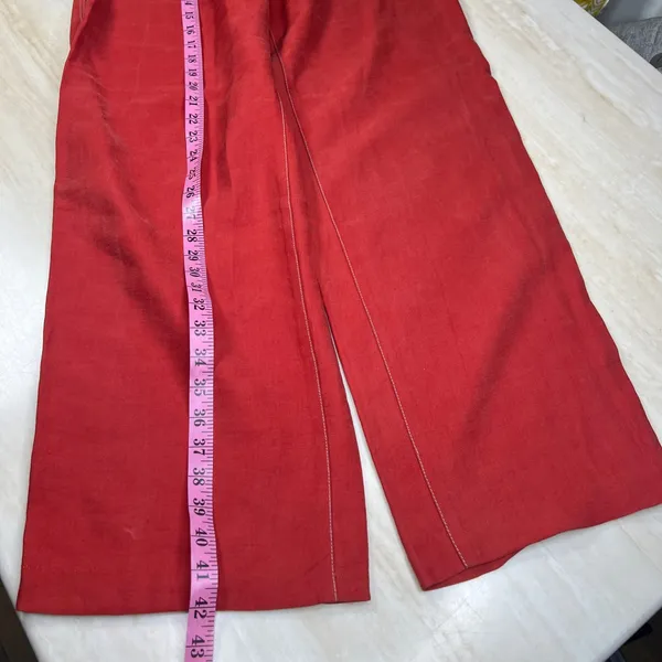Mango MNG Suit Red Wide Leg High Rise Contrast Stitch Trousers Pants Womens 2 - Image 13