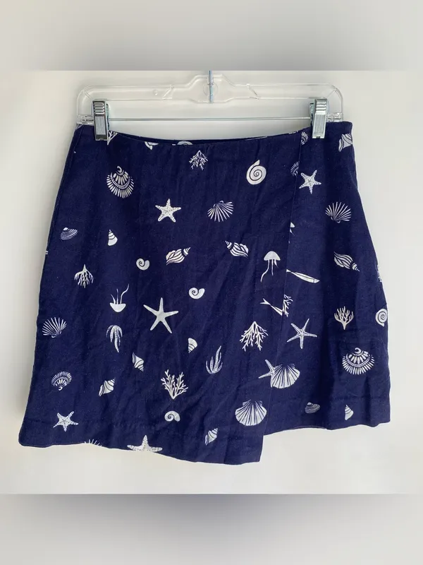 A New Day navy linen seashell nautical wrap skirt skort beach coastal cottage 6 - Image 4