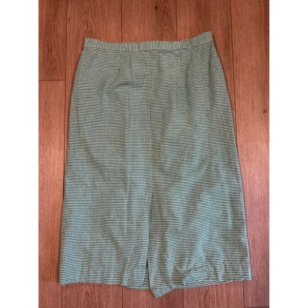 Lucia Vintage Green Gingham Midi Skirt Cotton High Waist Pockets Made in USA 18 - Image 5