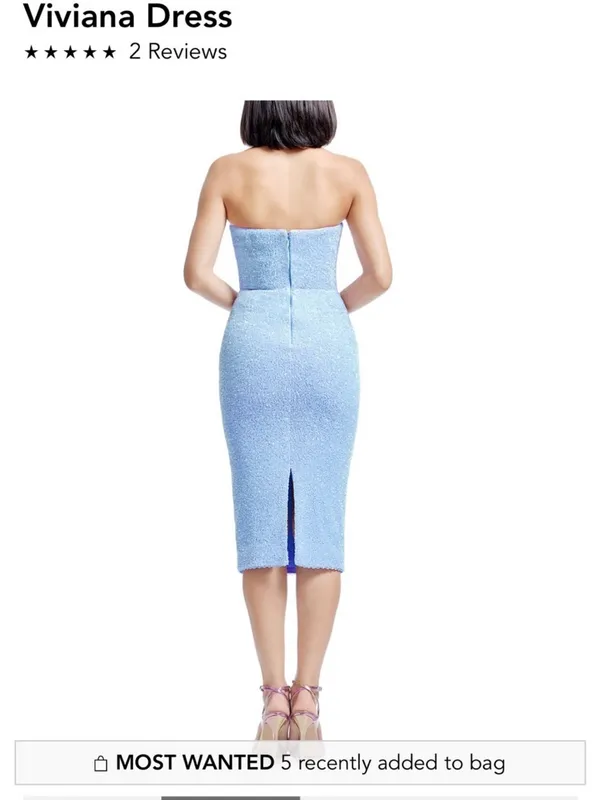 Viviana Strapless Light Blue Midi Bodycon Dress - Image 2