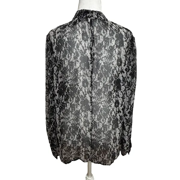 Who What Wear Blouse Black Floral Lace Print Mock Neck‎ Victorian Semi-Sheer L - Image 3