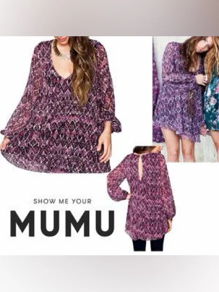 Show Me Your Mumu Snake Print Mini Purple Dress Boho Flowy Bell Sleeve M - Image 3