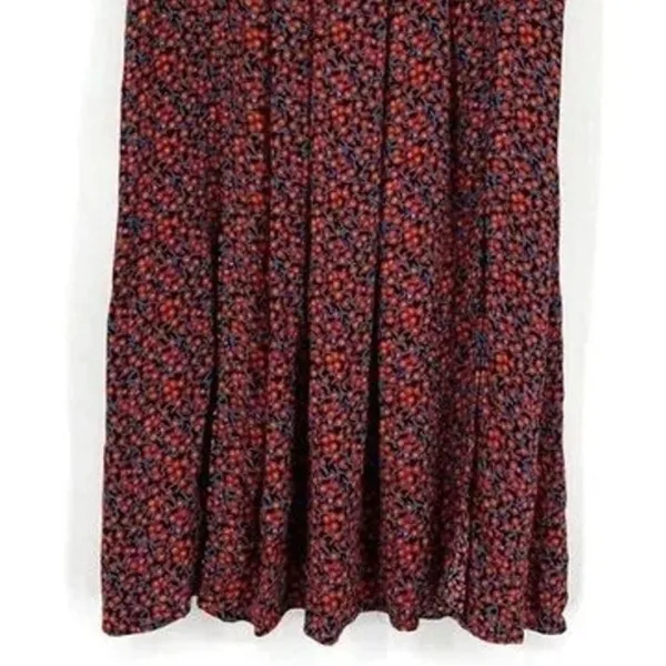ZARA High Waisted Floral Flowy 2 Slits Preppy Midi Skirt Side Zip Up S Red Black - Image 4