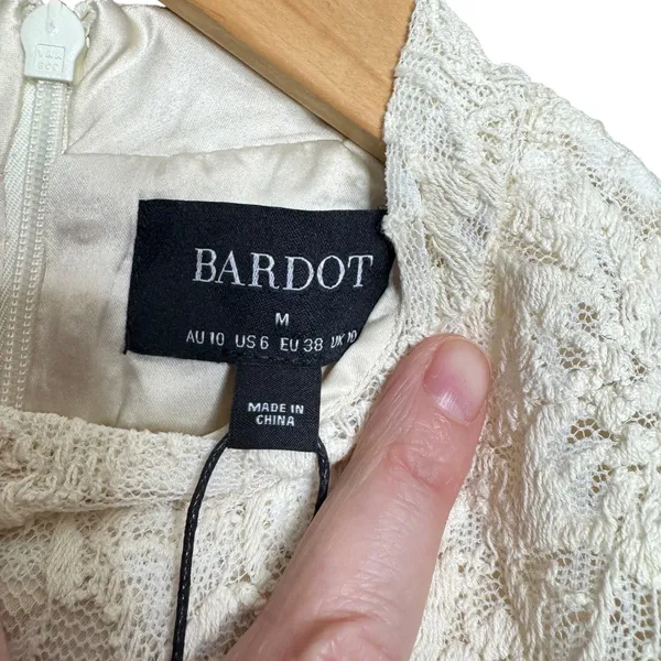 Bardot Vezza Lace Dress Ivory Mini‎ Women Med 6 Stretch Wedding Bridal Romantic - Image 5