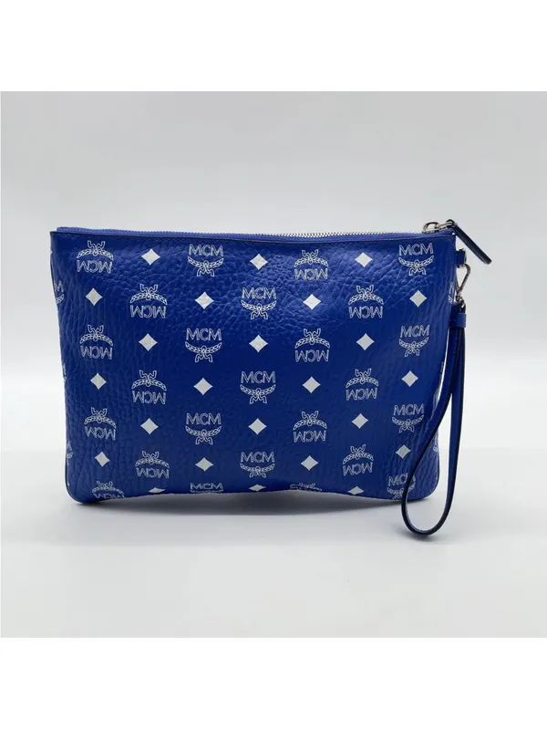 MCM Royal Blue Monogram Wristlet Clutch - Image 5