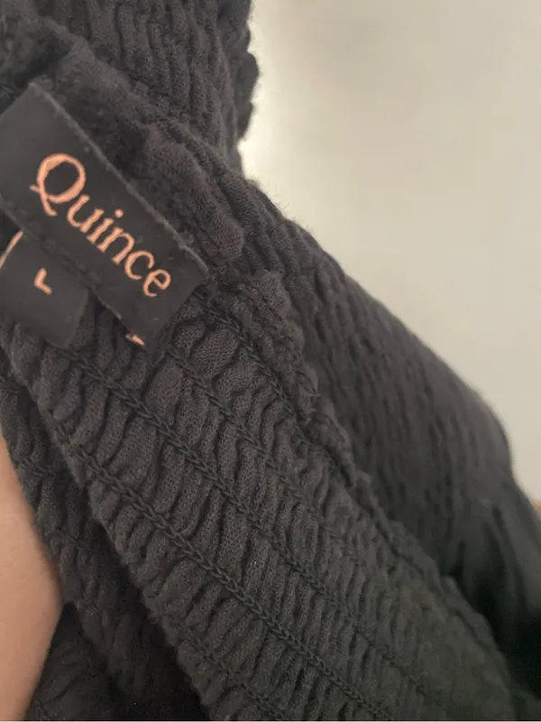 Quince 100% Organic Cotton Gauze Maternity Smocked Midi Dress Black Large - Image 6
