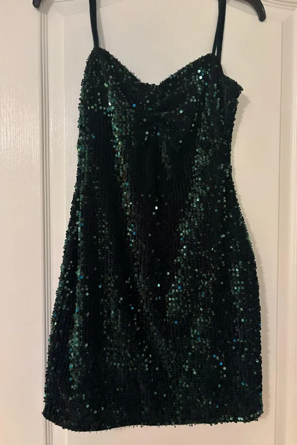 Zara Green Sequined Mini Dress - Image 3