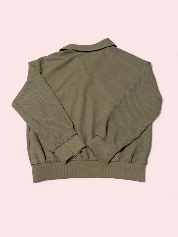 SHEIN Olive waffle knit Half-Zip Pullover Sweatshirt - Image 2