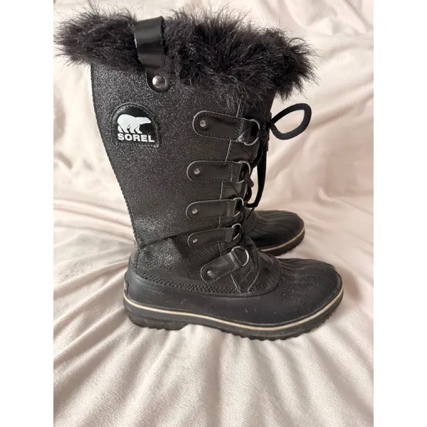 Sorel Joan of Arctic Black Glitter Faux Fur Waterproof Winter Boots Size 9 - Image 3