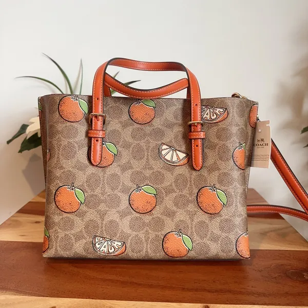 NWT COACH Mollie Tote‎ Bag 25 In Signature Canvas With Orange Print - Image 2