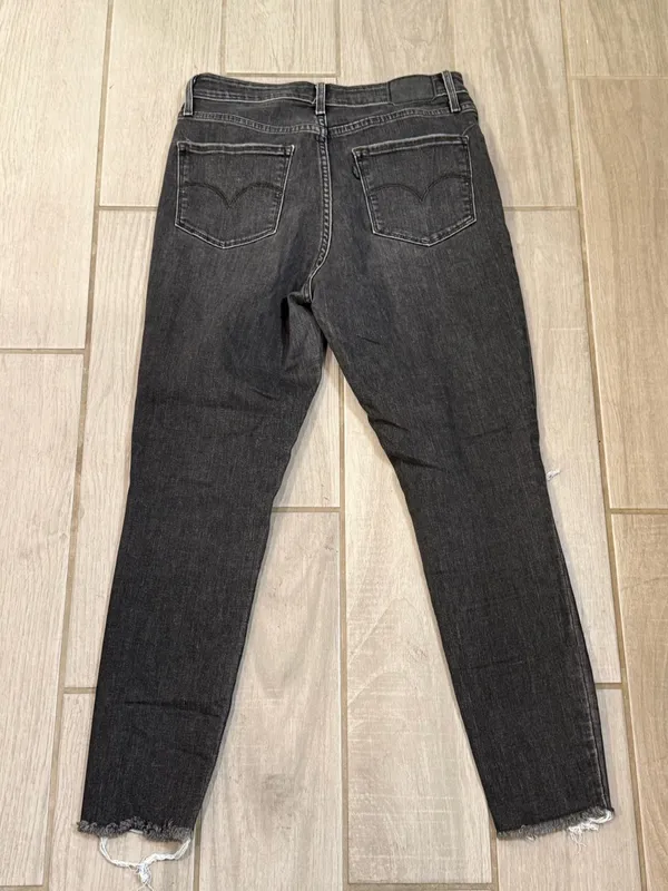 Women's High-Rise Straight Leg Ripped Jeans in Washed Black - Image 6