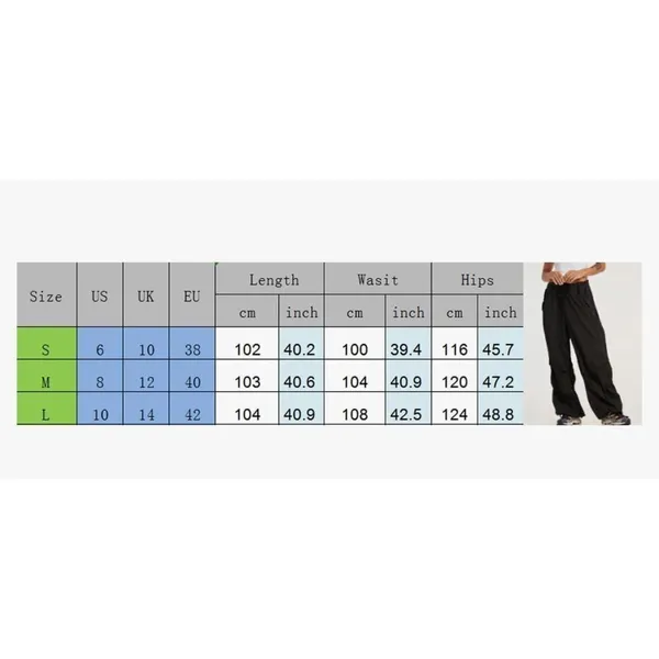 Parachute Pants Drawstring Loose Baggy Y2K Cargo Pants w Pockets L - Image 3