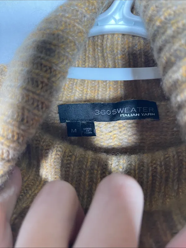 360 Sweater Womens Cashmere Wool Mustard Tan Turtleneck Sweater Medium - Image 2