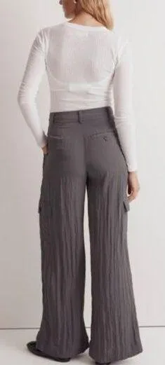 Madewell the petite harlow wide-leg cargo pant size 00P gray viscose - Image 2