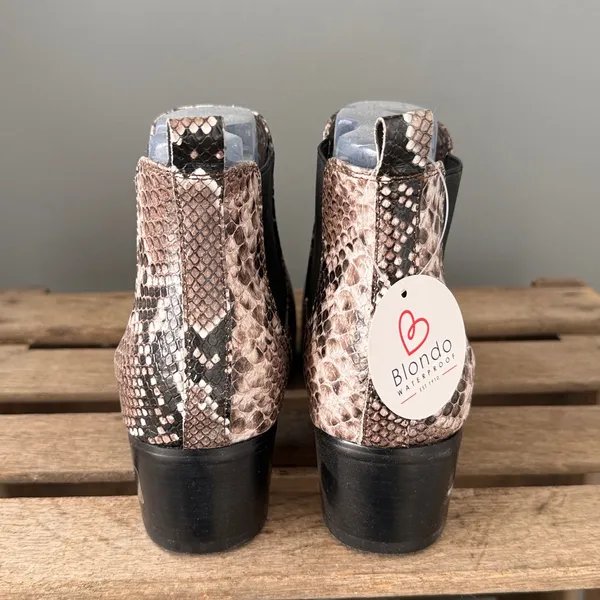 BLONDO Emelia Waterproof Chelsea Bootie In Brown Snake Print‎ Leather Size 8 B57 - Image 11