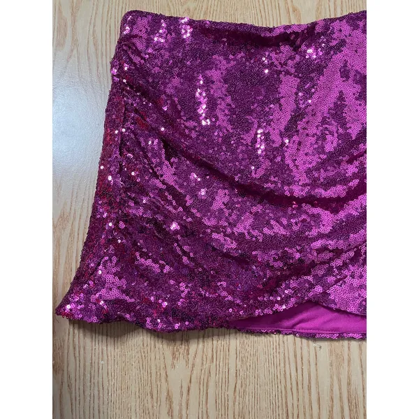 New Women’s Sincerely Jules Sequined Ruched Mini Skirt Dark Pink size Medium - Image 2