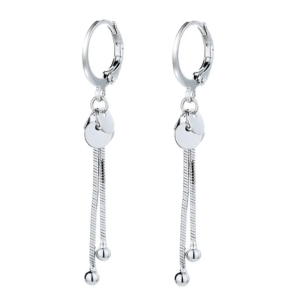 925 Silver Plated Round Disc Tassel Dangle Drop Hoop Earrings for Women - Image 5