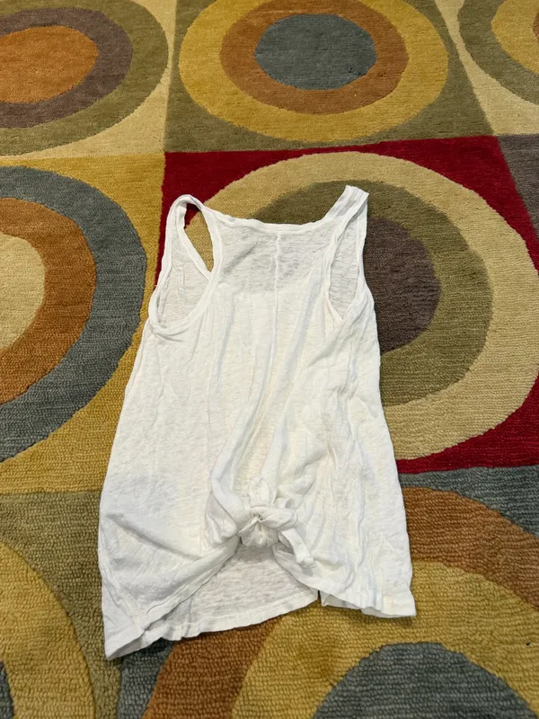 AG Jeans Adriano Goldschmied 100% Linen White Tank Top Henley Tie Back Small - Image 4