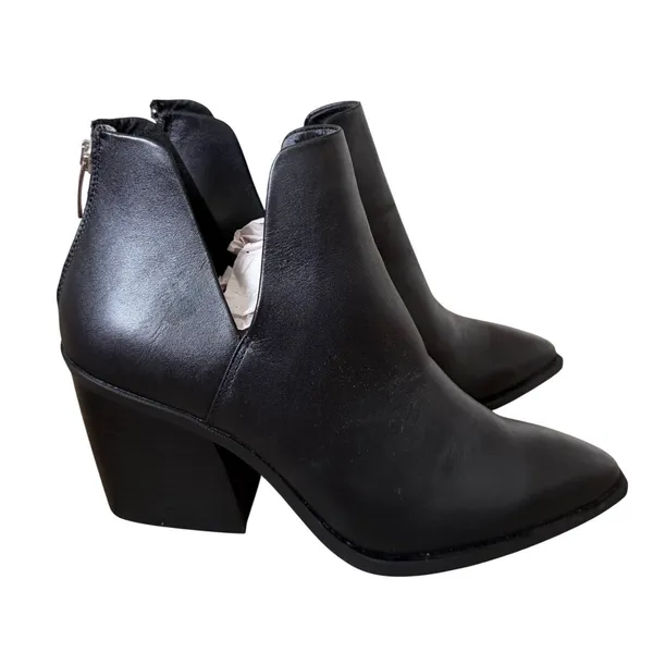 Steve Madden Black Leather V-Cut Pointed Toe Block Heel Ankle Boots Size 10 - Image 2