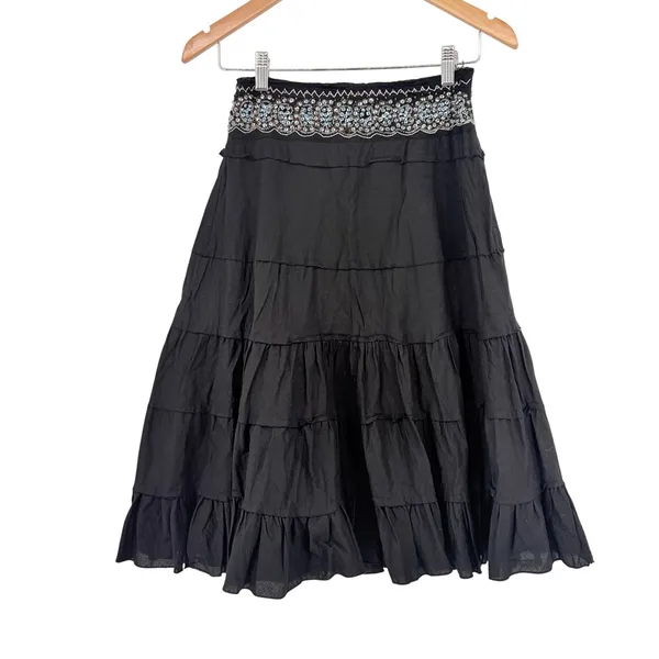 Willi Smith Tiered Sequin Midi Skirt Sz 4 Boho Y2K Festival Indie Sleaze Artsy - Image 2