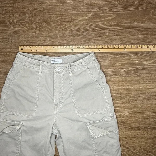 Zara Cargo Pants Womens Size 4 Beige Utility Straight Leg Casual Cotton - Image 3