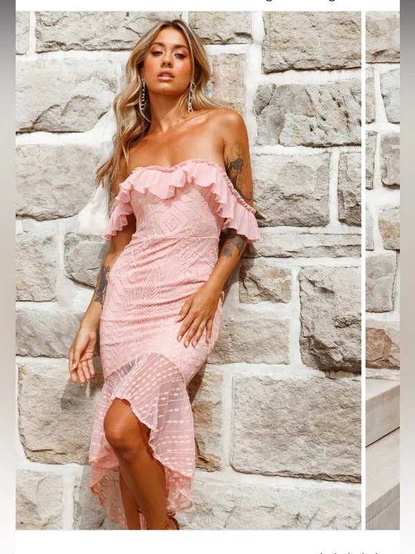 Selfie Leslie Blush Pink Off-Shoulder Ruffle High-Low Dress - Image 2