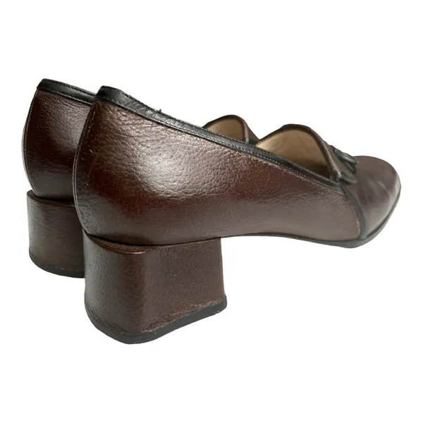VTG Christian Louboutin Paris Brown Pebbled Leather Tassel Loafer Block Heel - Image 8