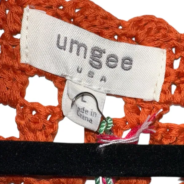 UMGEE Orange Crocheted Squares Sleeveless Cardigan‎ Large Grannycore Boho Fringe - Image 3