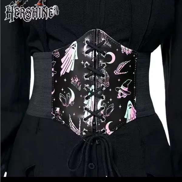 Black Corset with Ghost and Witch Print - Image 2