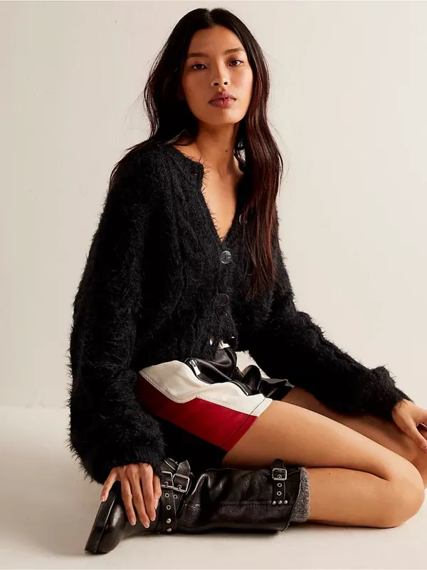We The Free Photo finish White & Red Colorblock Faux Leather Moto Shorts - Image 3
