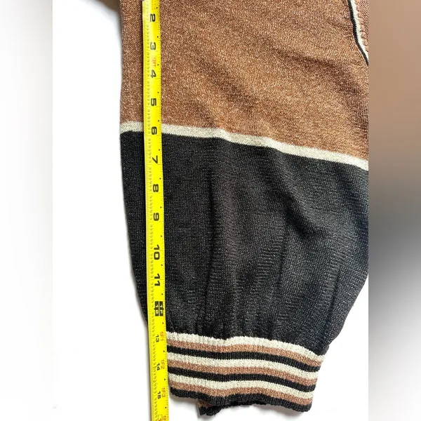 Free People‎ Sweater - Sz Medium - Deep V-Neck - Color Block - Gold Dust - Image 8
