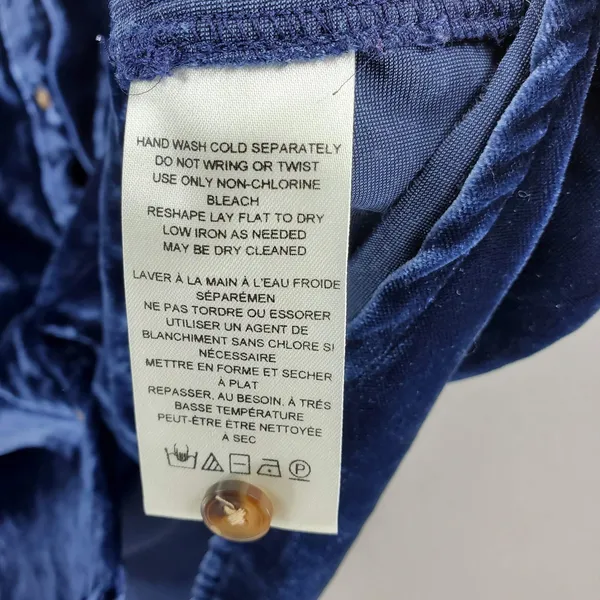 Pilcro and the Letterpress Blouse Women L Blue‎ Velvet Button Front Long Sleeve Anthropologie Top - Image 4