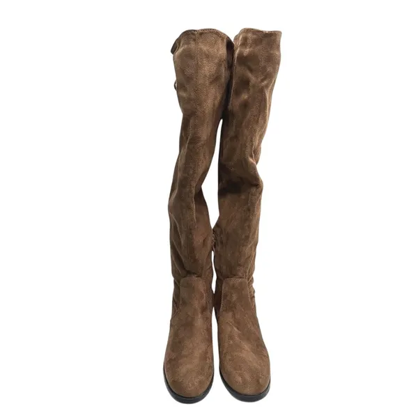 French Connection Brown Vegan Suede Lace Up Over The Knee Boots Low Heel Size 6 - Image 8