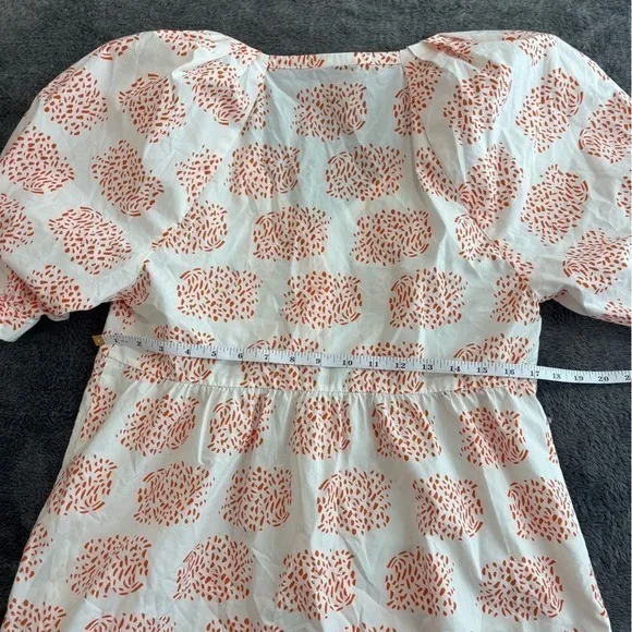 Anthropologie Moglea Orange White Abstract Print‎ Puff Sleeve Babydoll Top XS - Image 5