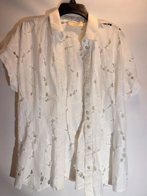Anthropologie Exquise Adalene White Lace Maternity Button Down Blouse Top Size S - Image 4