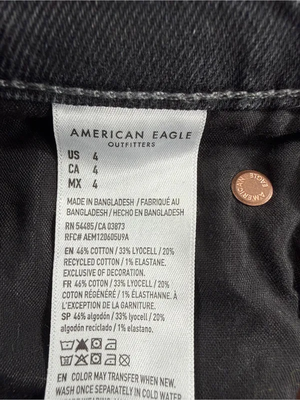 American Eagle Y2K Grunge Black Denim‎ Cutoff Shorts Distressed Raw Hem Womens 4 - Image 3