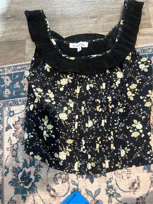 Heartloom Black Floral Pleated Square-Neck Tank Top - Image 5