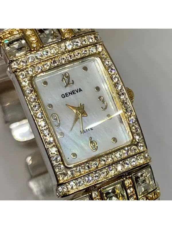 Geneva women’s two tone rhinestones crystals fashion dress watch 19mm running - Image 3