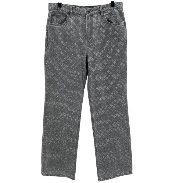 NWT Mango MNG Wide Leg Sequin Jeans Women's Sz 8‎ Gray Denim Rhinestone Festival - Image 2