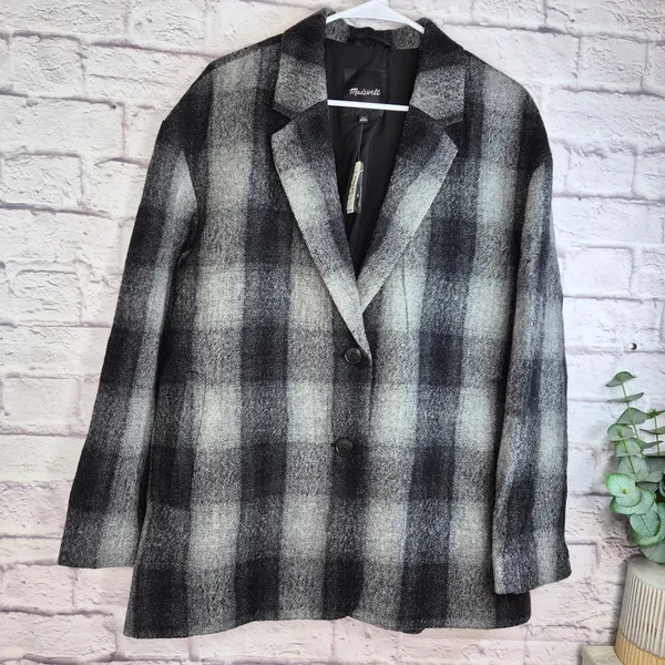 NWT Madewell Oversized Dorset Blazer Jacket Buffalo Check Plaid Boiled Wool XL - Image 4