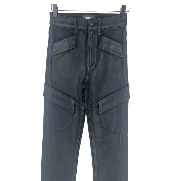PAIGE Stella Black Coated Cargo Straight Leg Pants Size‎ 23 - Image 6