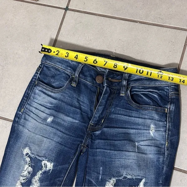 American Eagle Women Denim Blue Destroy Jeans jeggings size‎ 00 - Image 7