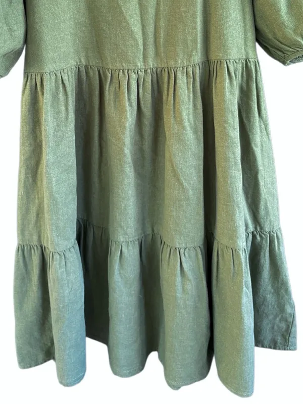 EUC Madewell Puff Sleeve Tiered Dress Green Size Mediun - Image 4