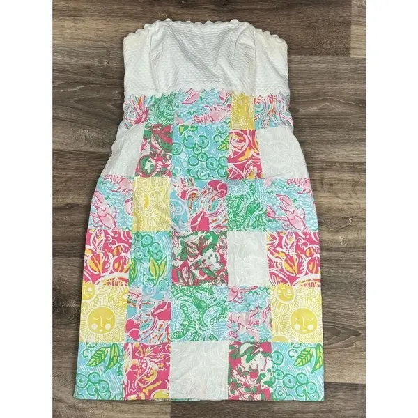 Lilly Pulitzer Franco Multi State Patch Print Strapless Tie Back Dress Women’s 0 - Image 3