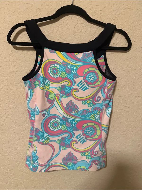 Lilly Pulitzer Pink Multicolor Floral Tank with Navy Neckline - Image 3