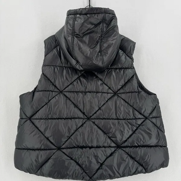 Love & Sports Hooded Puffer Vest XXL Black Zip Up Layering Athleisure Cozy Chic - Image 2