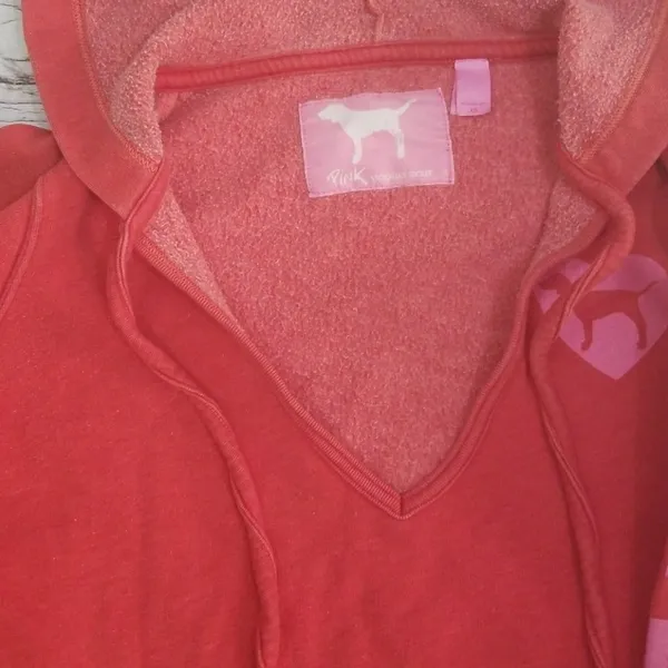 PINK - Victoria's Secret vneck pullover logo winter warm hooded hoodie sz XS - Image 3